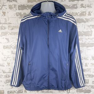 Adidas Windbreaker Hooded Jacket Men’s L Navy Blue Vtg 2005 Tri Stripe Y2K Track